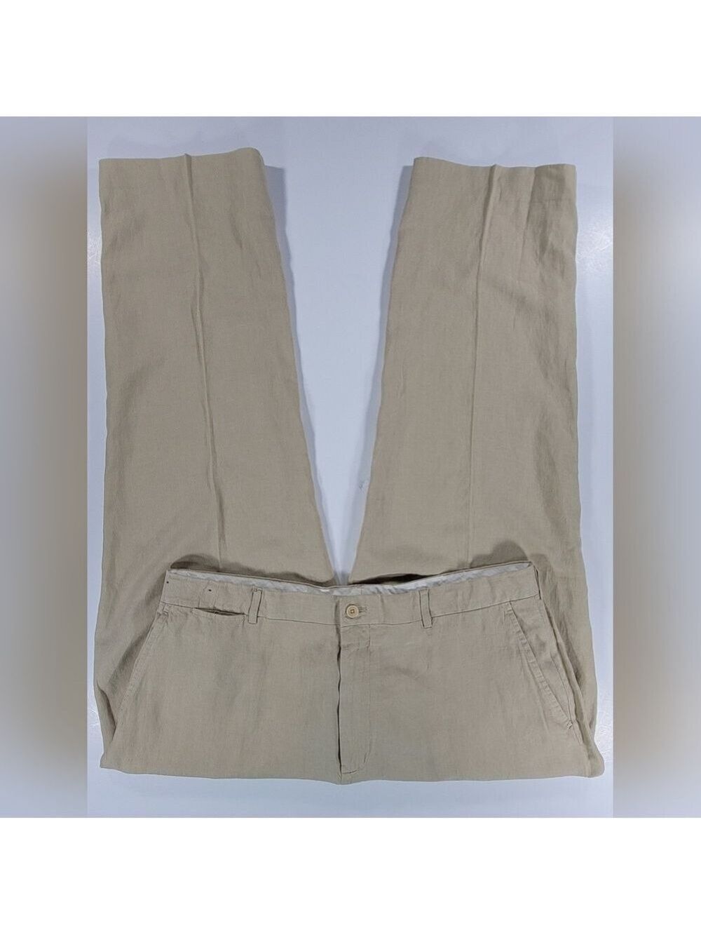 Vintage Polo Ralph Lauren Linen Silk Pants Tan Beige Mens 38x30 Flat Front Chino - Picture 4 of 12